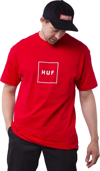 Czerwony t-shirt HUF w młodzieżowym stylu z krótkim rękawem