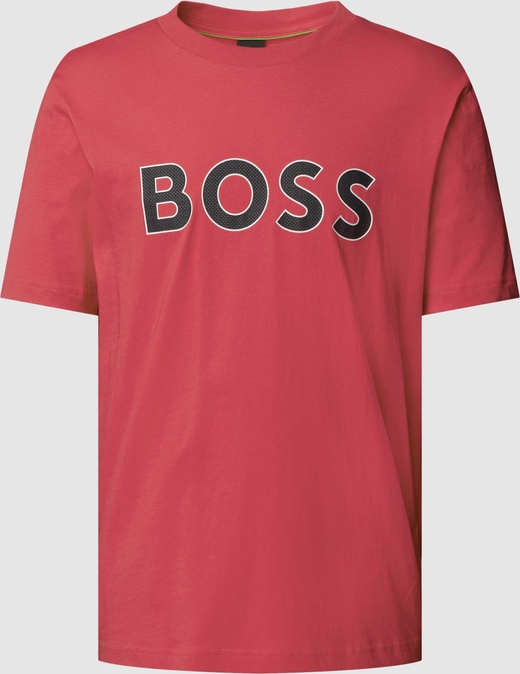 Czerwony t-shirt Hugo Boss z bawełny z nadrukiem z krótkim rękawem