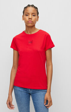 Czerwony t-shirt Hugo Boss z okrągłym dekoltem w stylu casual z krótkim rękawem