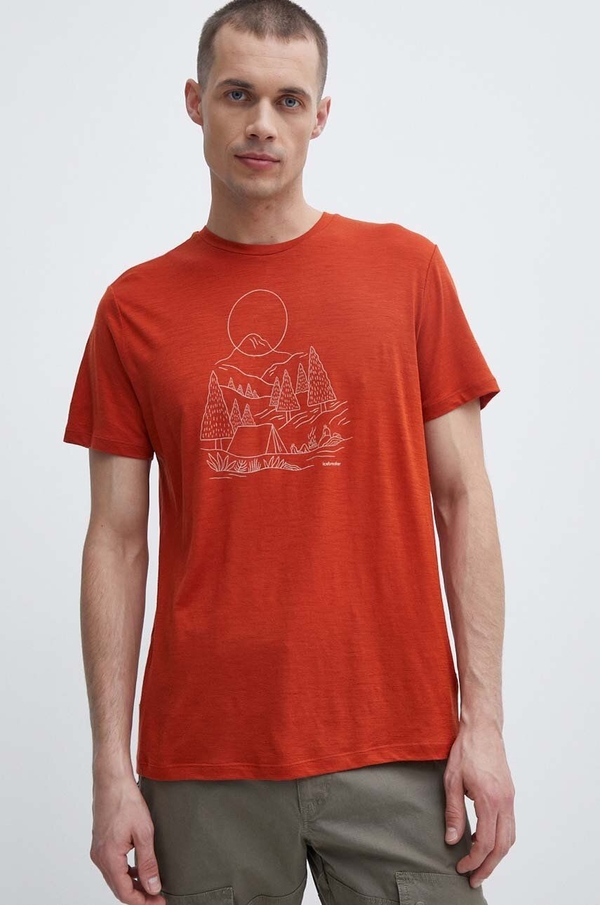 Czerwony t-shirt Icebreaker z wełny w młodzieżowym stylu z nadrukiem