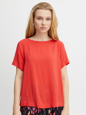 Czerwony t-shirt Ichi w stylu casual z okrągłym dekoltem
