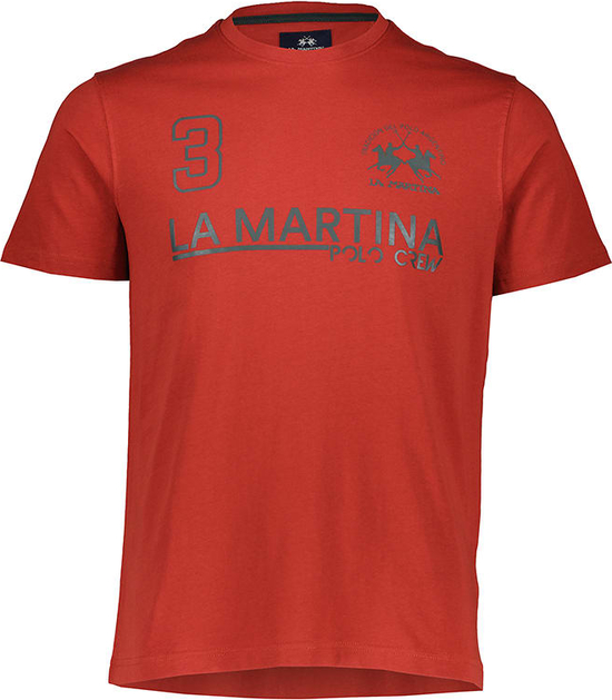 Czerwony t-shirt La Martina w młodzieżowym stylu z krótkim rękawem z bawełny