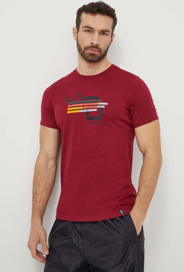 Czerwony t-shirt La Sportiva z krótkim rękawem z bawełny w młodzieżowym stylu