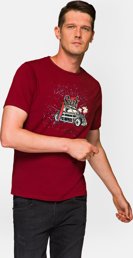 Czerwony t-shirt LANCERTO z krótkim rękawem w młodzieżowym stylu z nadrukiem
