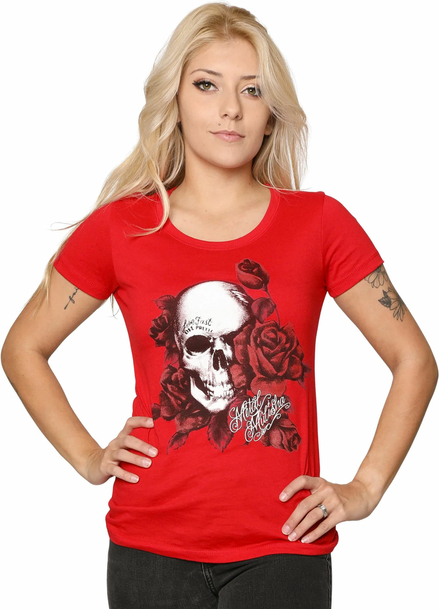 Czerwony t-shirt Metal-shop w młodzieżowym stylu z krótkim rękawem z nadrukiem
