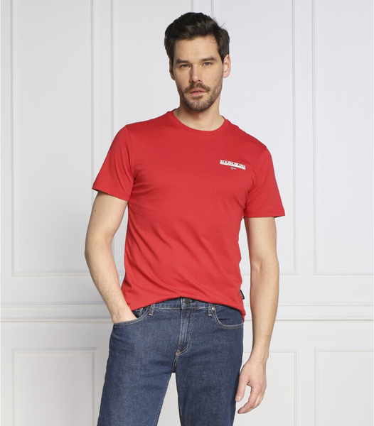 Czerwony t-shirt Napapijri w sportowym stylu z krótkim rękawem