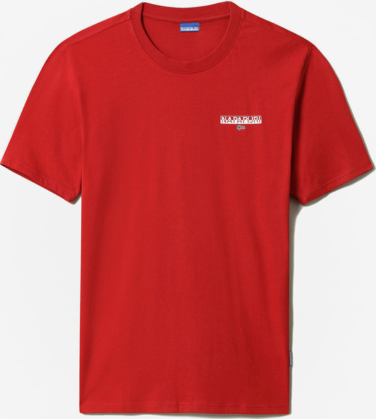 Czerwony t-shirt Napapijri w sportowym stylu z krótkim rękawem z bawełny