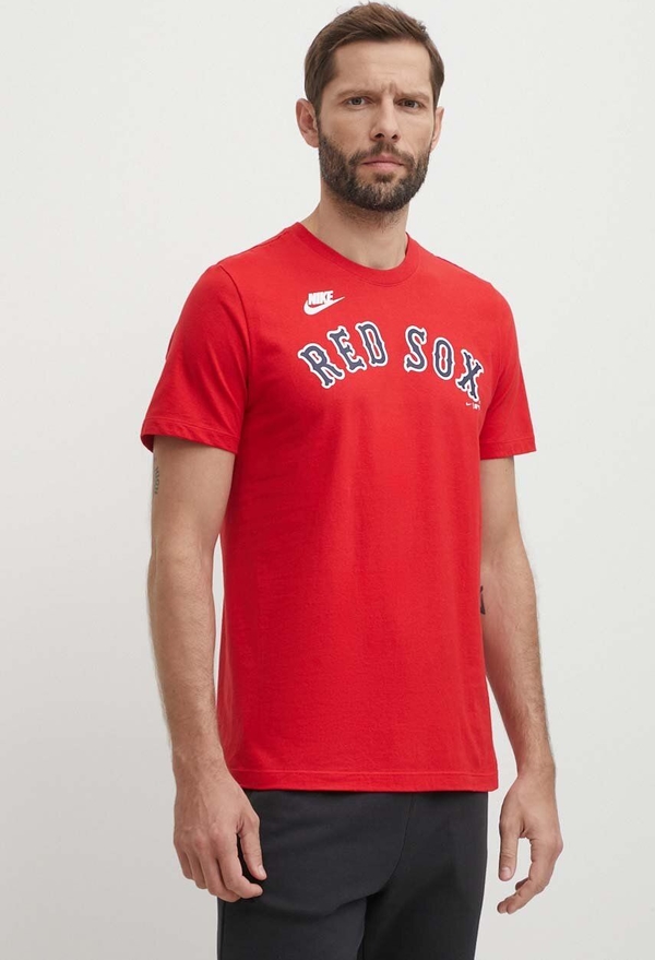 Czerwony t-shirt Nike z krótkim rękawem z nadrukiem