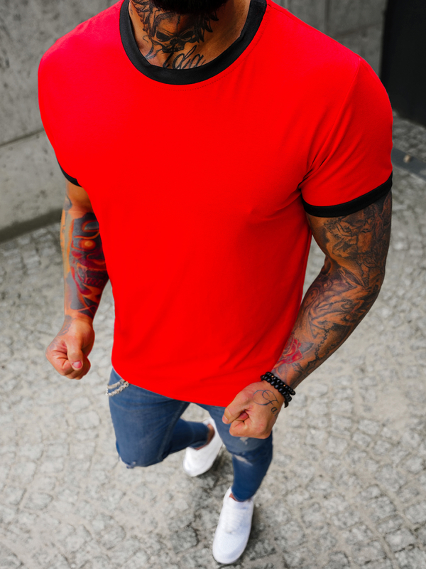 Czerwony t-shirt Ozonee w stylu casual z krótkim rękawem z bawełny