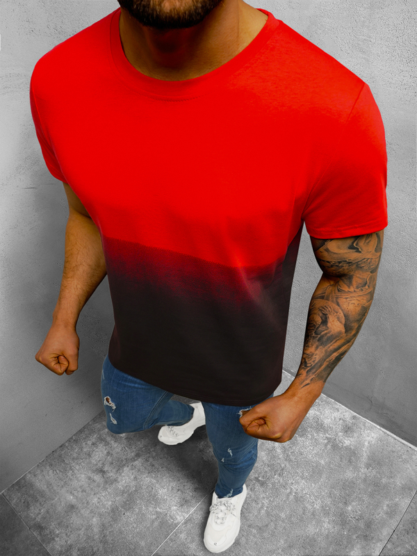 Czerwony t-shirt Ozonee z krótkim rękawem w stylu casual