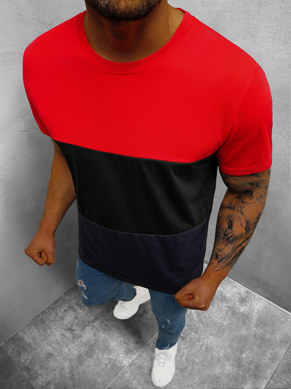 Czerwony t-shirt Ozonee z krótkim rękawem z bawełny