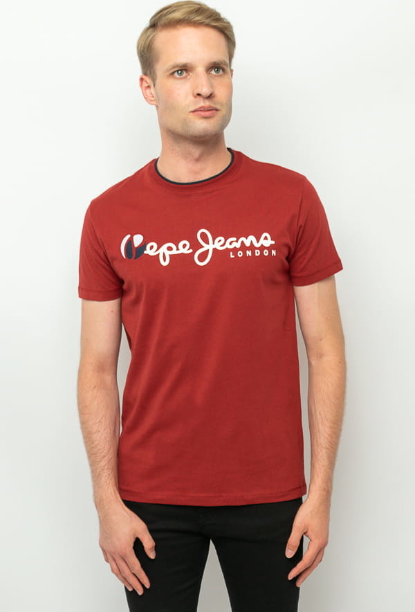 Czerwony t-shirt Pepe Jeans w młodzieżowym stylu z bawełny
