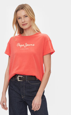 Czerwony t-shirt Pepe Jeans z krótkim rękawem z okrągłym dekoltem