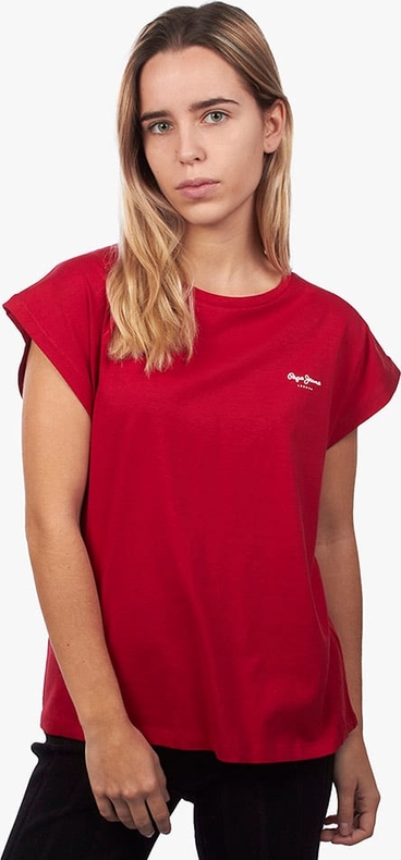 Czerwony t-shirt Pepe Jeans z okrągłym dekoltem z krótkim rękawem w stylu casual