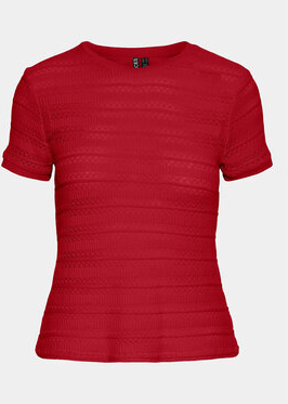 Czerwony t-shirt Pieces w stylu casual z okrągłym dekoltem z krótkim rękawem