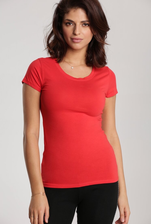 Czerwony t-shirt Renee z okrągłym dekoltem z krótkim rękawem