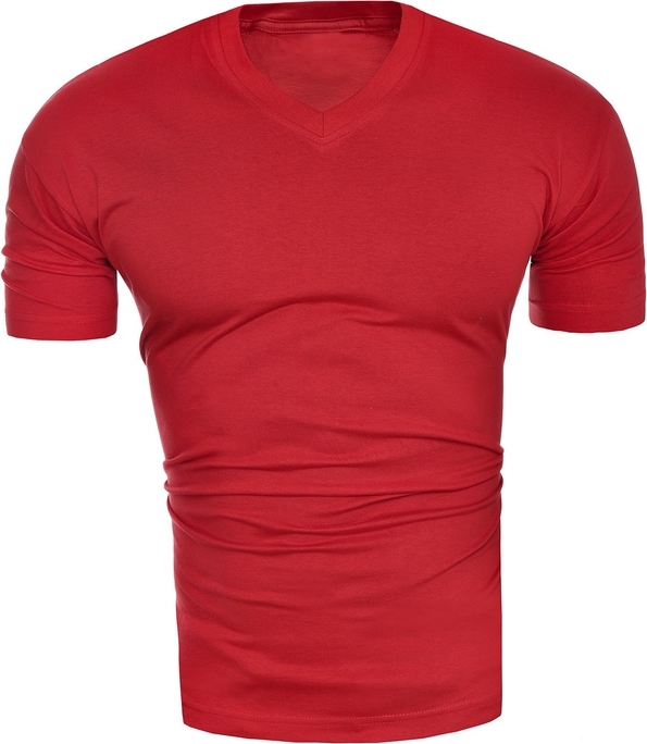 Czerwony t-shirt Risardi w stylu casual z krótkim rękawem z bawełny