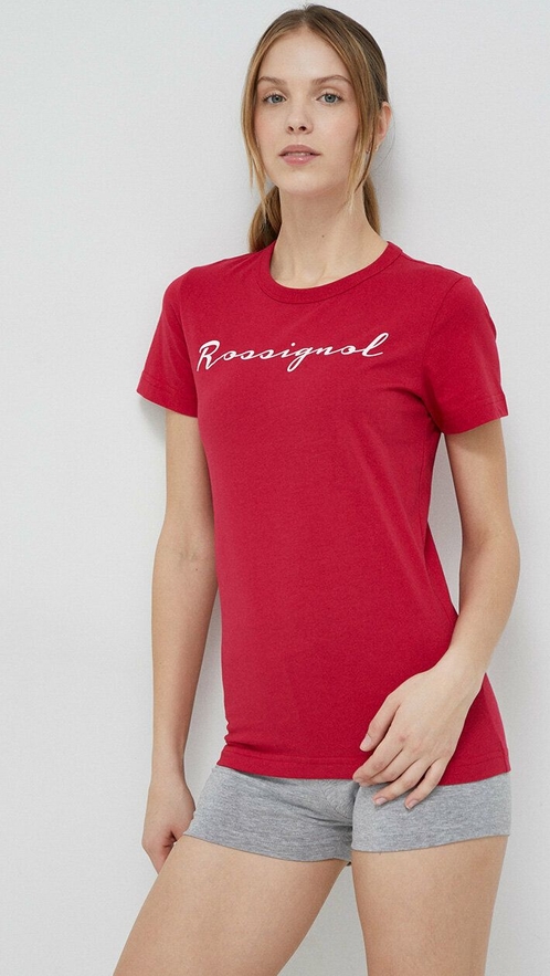 Czerwony t-shirt ROSSIGNOL w młodzieżowym stylu z krótkim rękawem z dzianiny