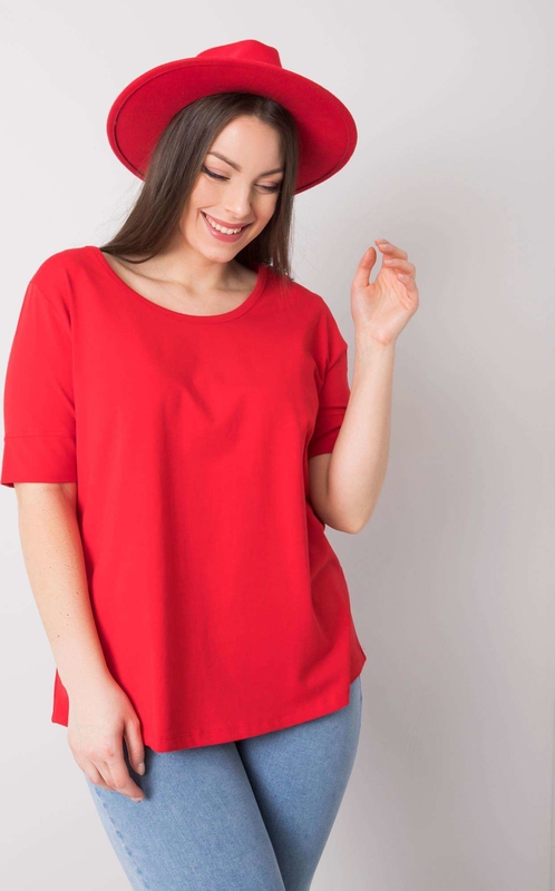 Czerwony t-shirt Sheandher.pl w stylu casual z krótkim rękawem