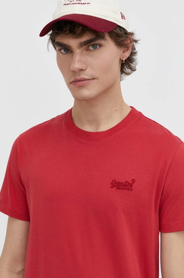 Czerwony t-shirt Superdry z bawełny w stylu casual z krótkim rękawem