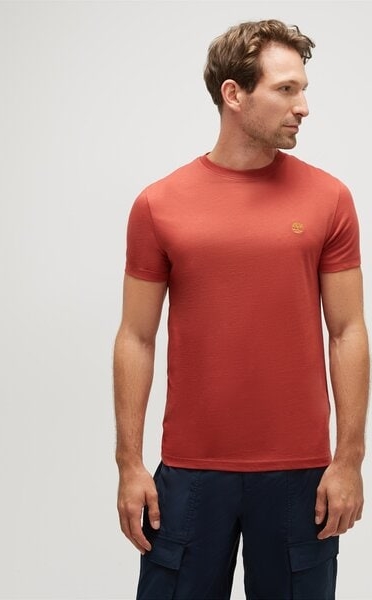 Czerwony t-shirt Timberland w stylu casual z krótkim rękawem