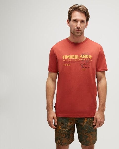 Czerwony t-shirt Timberland z krótkim rękawem w młodzieżowym stylu