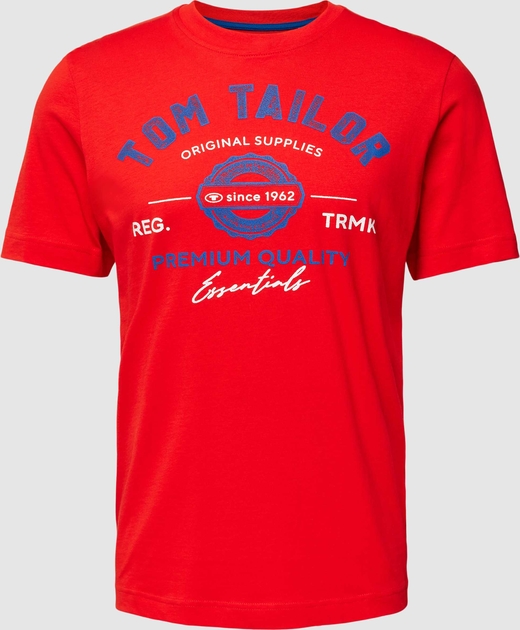 Czerwony t-shirt Tom Tailor z krótkim rękawem w młodzieżowym stylu z bawełny