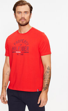 Czerwony t-shirt Tommy Hilfiger w młodzieżowym stylu z krótkim rękawem