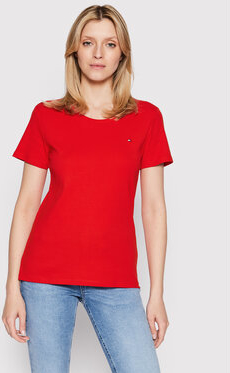 Czerwony t-shirt Tommy Hilfiger w stylu casual z okrągłym dekoltem