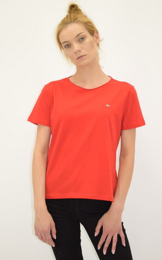 Czerwony t-shirt Tommy Hilfiger z bawełny w stylu casual z okrągłym dekoltem