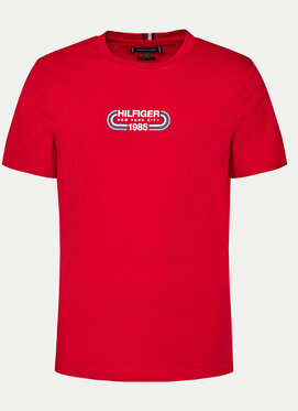 Czerwony t-shirt Tommy Hilfiger z krótkim rękawem w młodzieżowym stylu