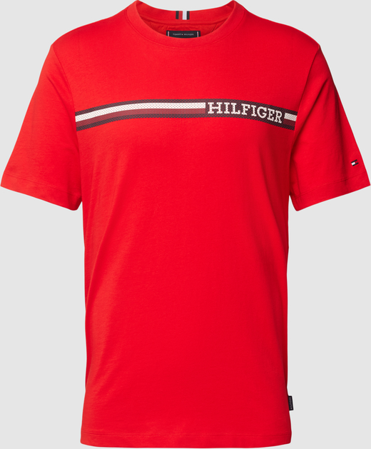 Czerwony t-shirt Tommy Hilfiger z krótkim rękawem z bawełny z nadrukiem