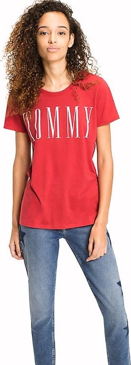 Czerwony t-shirt Tommy Jeans z okrągłym dekoltem z krótkim rękawem