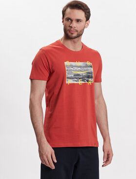 Czerwony t-shirt Volcano z nadrukiem w młodzieżowym stylu z krótkim rękawem