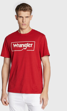 Czerwony t-shirt Wrangler z krótkim rękawem w młodzieżowym stylu