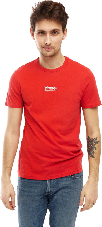 Czerwony t-shirt Wrangler z krótkim rękawem w stylu casual