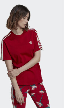 Czerwony top Adidas z okrągłym dekoltem w sportowym stylu
