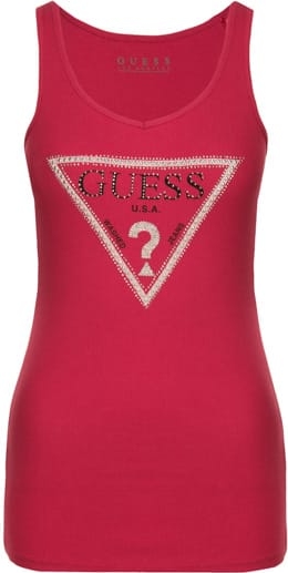 Czerwony top Guess w stylu casual z dekoltem w kształcie litery v