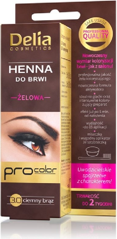 Delia Cosmetics, żelowa henna do brwi, 3.0 ciemno-brązowa