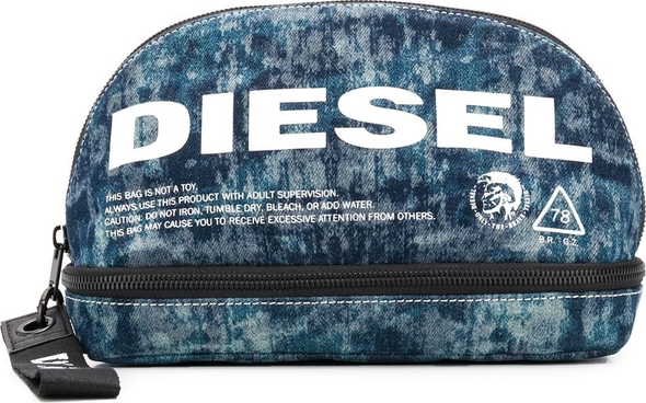 Diesel logo print wash bag - Blue