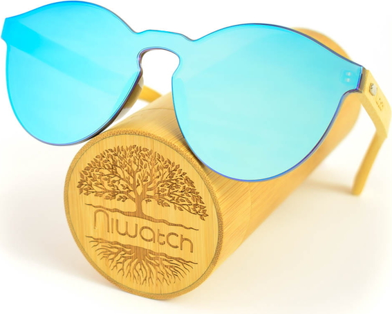Drewniane okulary przeciwsłoneczne Niwatch Cassiopeia Blue Mirror &amp; Bamboo