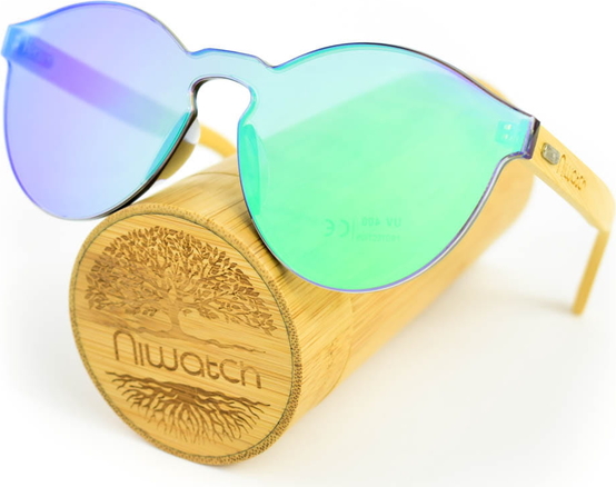Drewniane okulary przeciwsłoneczne Niwatch Cassiopeia Green Mirror &amp; Bamboo