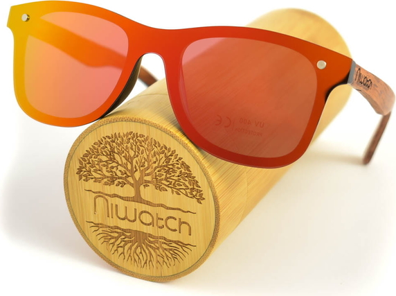 Drewniane okulary przeciwsłoneczne Niwatch Orion Orange Mirror