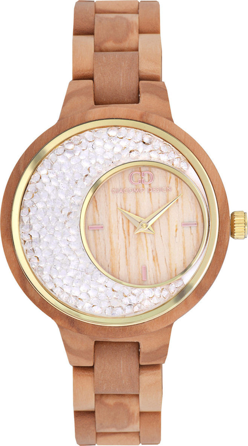 Drewniany zegarek Giacomo Design GD28003 Kryształki