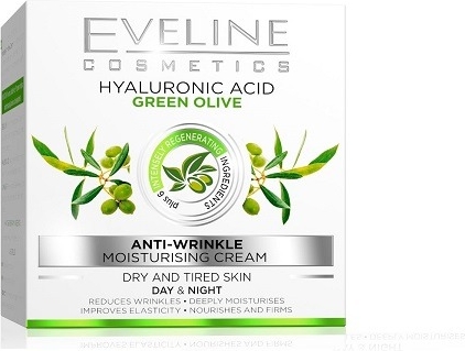 Eveline, kwas hialuronowy + zielona oliwka, krem przeciwzmarszczkowy na dzień i na noc, 50 ml