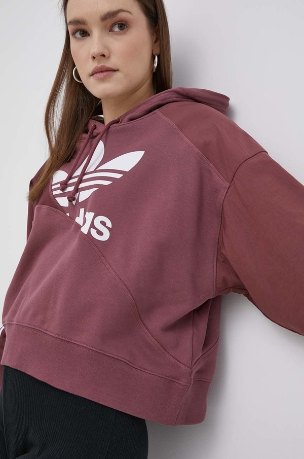 Fioletowa bluza Adidas Originals w sportowym stylu z kapturem z bawełny