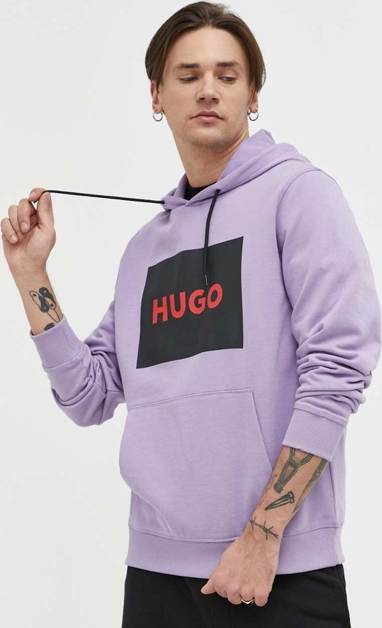Fioletowa bluza Hugo Boss z bawełny z nadrukiem