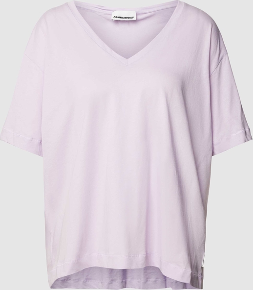 Fioletowa bluzka ARMEDANGELS z bawełny z dekoltem w kształcie litery v w stylu casual
