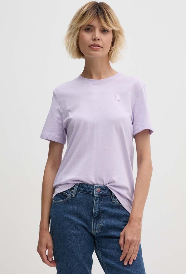 Fioletowa bluzka Calvin Klein z bawełny z okrągłym dekoltem