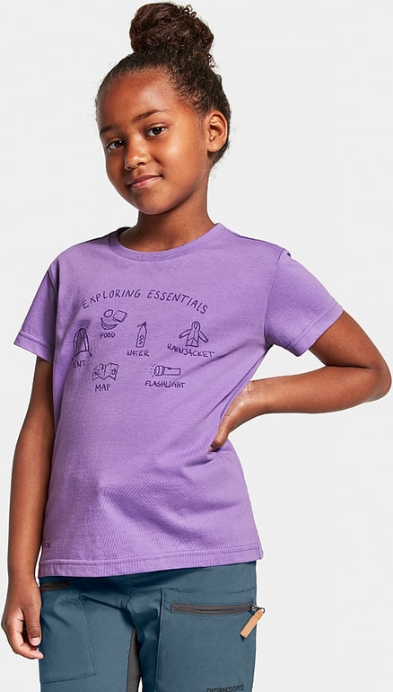 Fioletowa bluzka dziecięca Didriksons z krótkim rękawem z bawełny dla dziewczynek